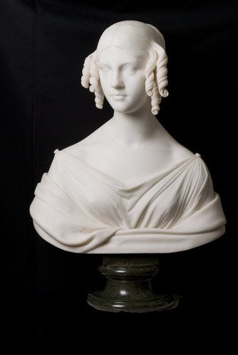 White marble bust of Fanny Longfellow